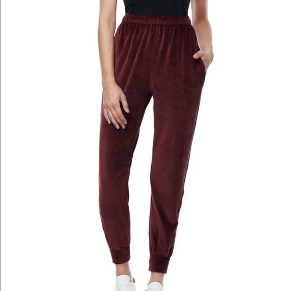 Good American High Waisted Jogger Velour Pants Burgundy size x small